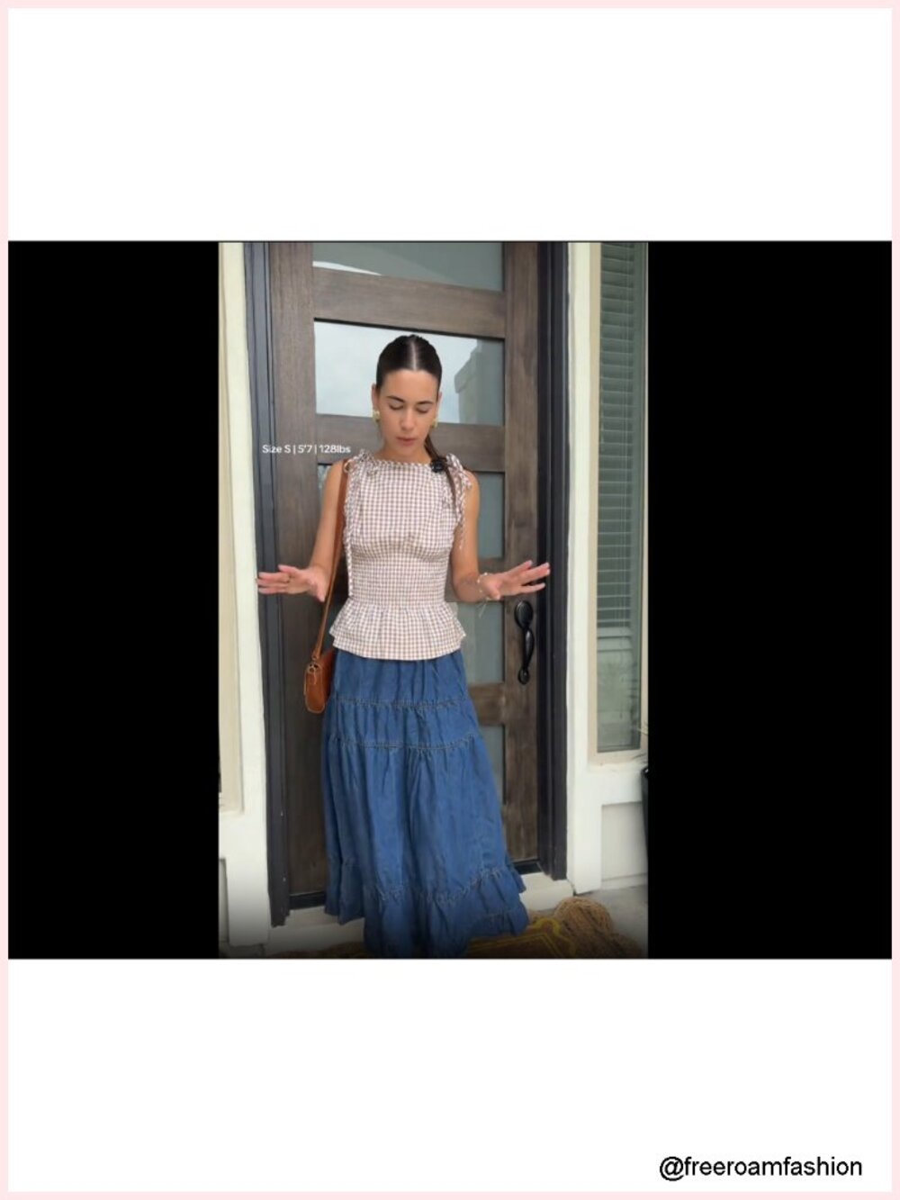 Women's Swing Chambray Maxi Skirt Pleated Tiered High Waist Denim Skirt - Picture 6 of 6